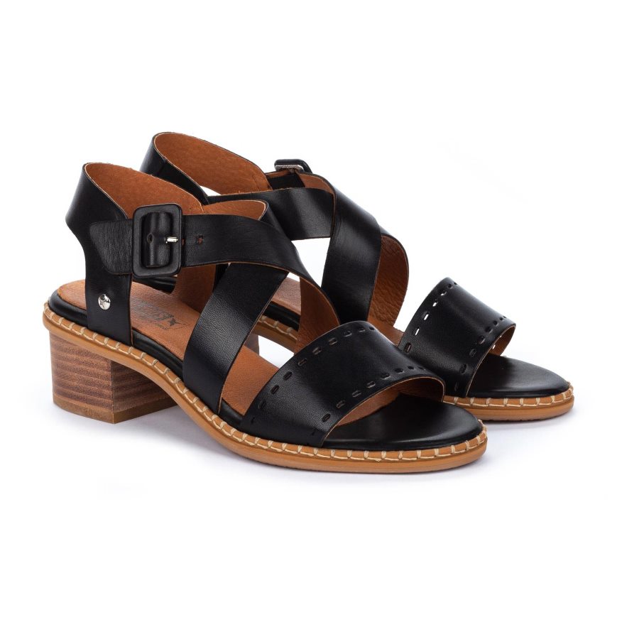 Black Pikolinos BLANES Women's Heels Sandals | ZFIXT7842