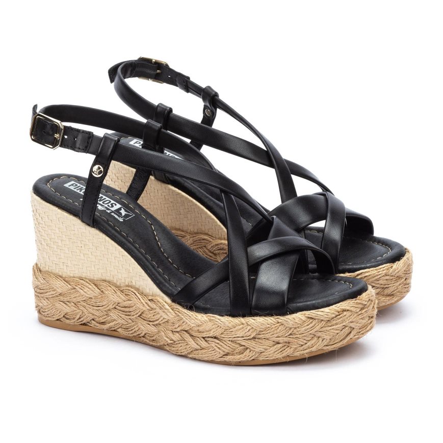 Black Pikolinos RONDA Women's Wedge Sandals | TQIE14327