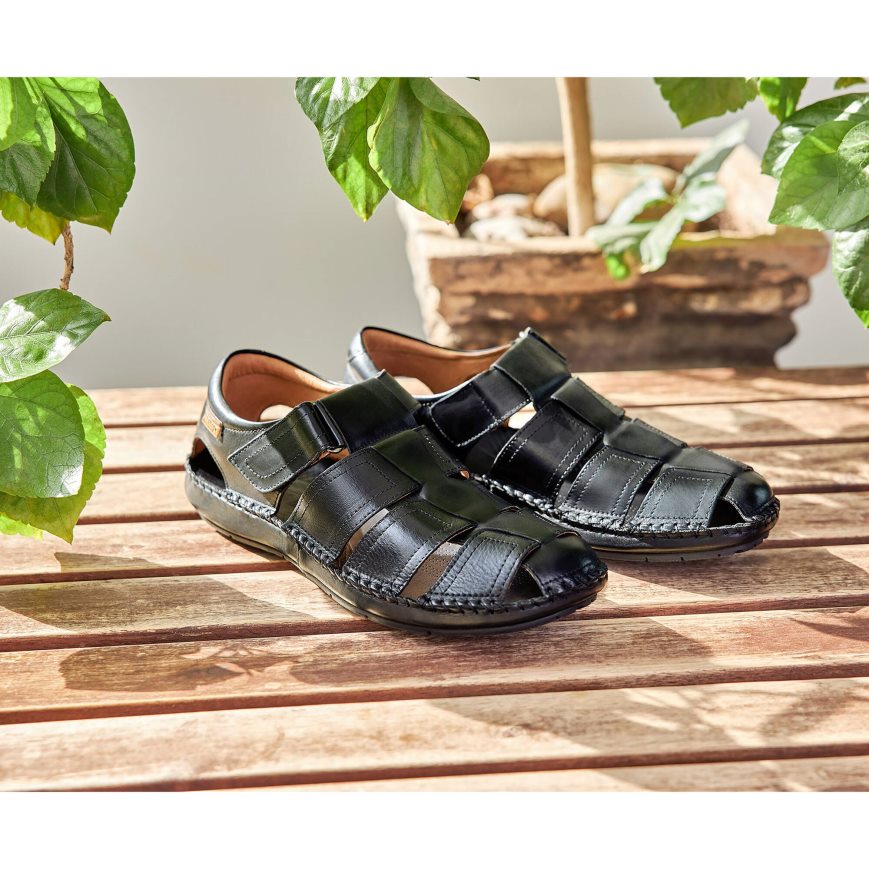 Black Pikolinos TARIFA Men's Sandals | HJMN01836