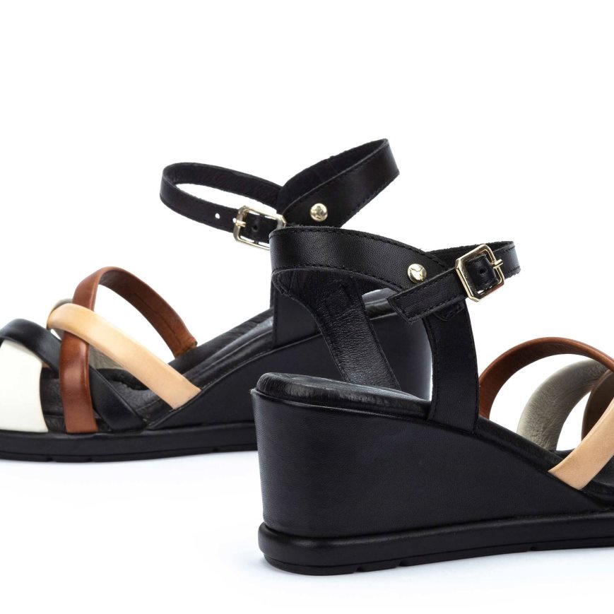 Black Pikolinos TEULADA Women's Wedge Sandals | VDJZ67018