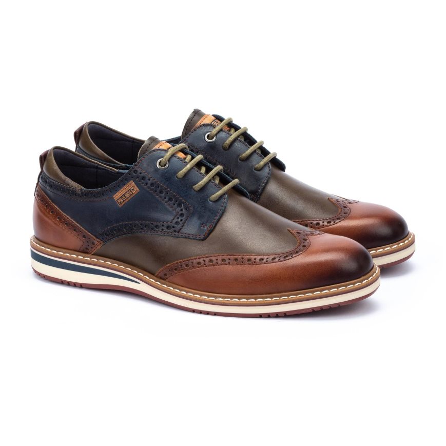 Brown / Blue Pikolinos AVILA Men's Lace Up Shoes | HCMI01842