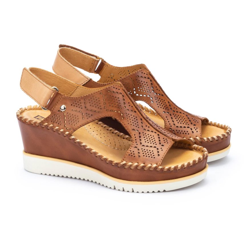 Brown Pikolinos AGUADULCE Women's Wedge Sandals | WZJP91678