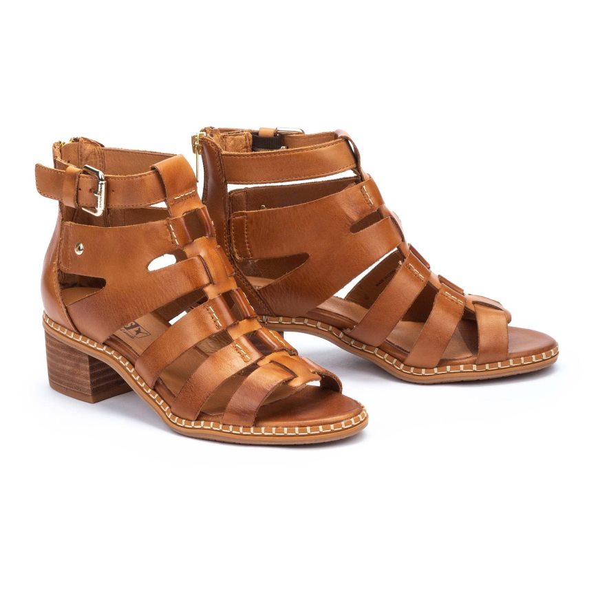 Brown Pikolinos BLANES Women's Heels Sandals | BNDQT7234