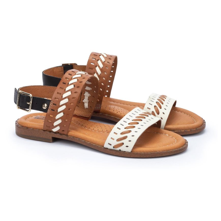 Brown / White Pikolinos ALGAR Women's Flat Sandals | RPGL78421