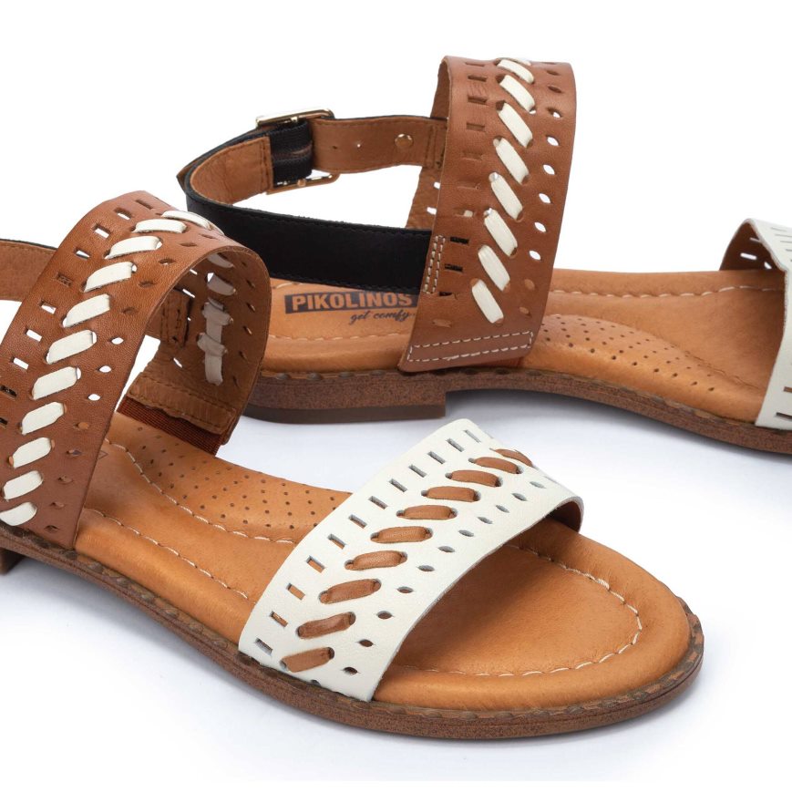 Brown / White Pikolinos ALGAR Women's Flat Sandals | RPGL78421