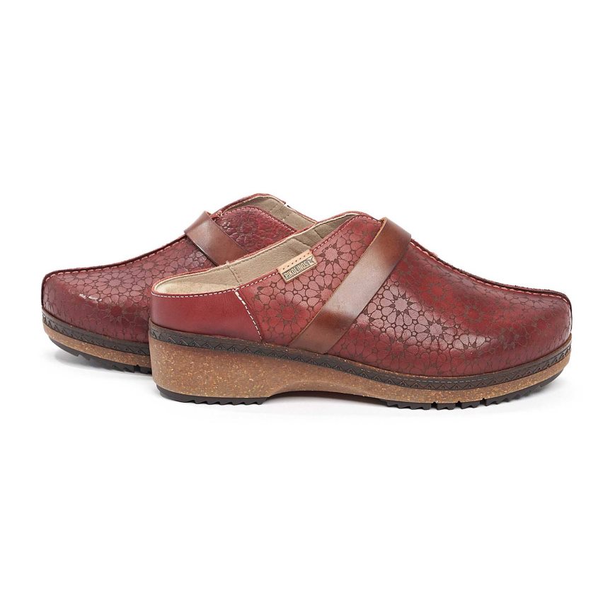 Burgundy Pikolinos GRANADA Women's Clogs | FCYA94830