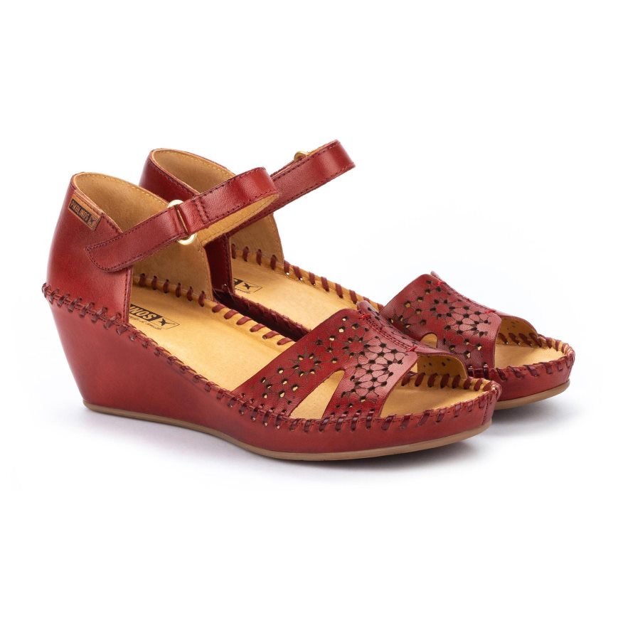 Burgundy Pikolinos MARGARITA Women's Wedge Sandals | XVAE27961