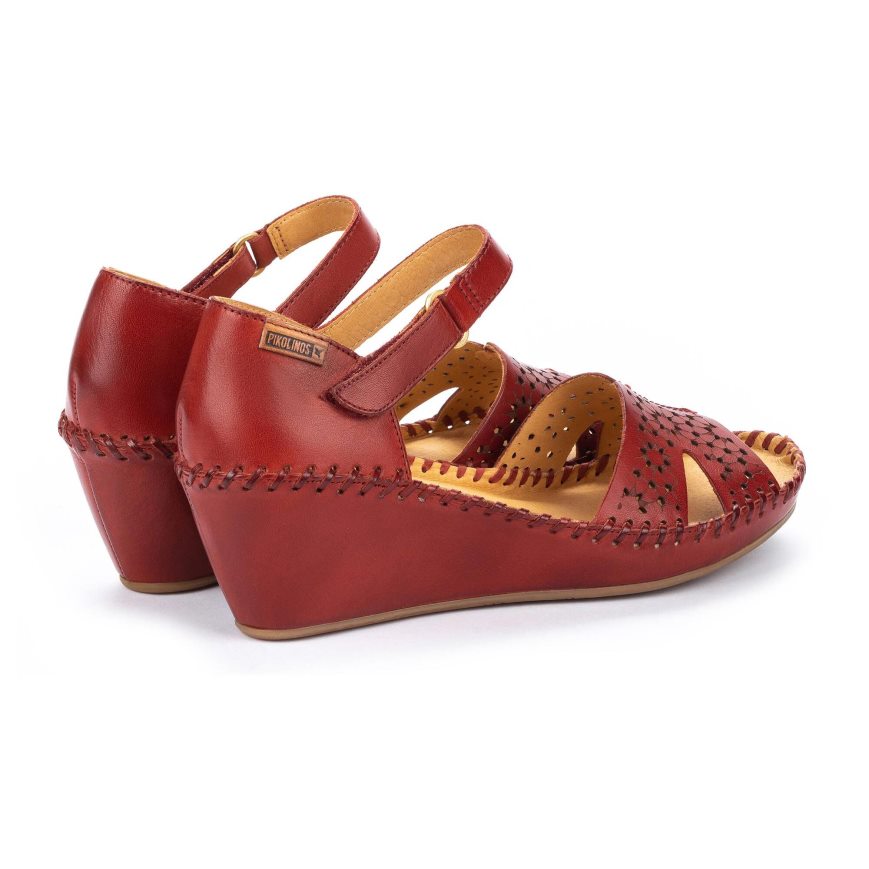 Burgundy Pikolinos MARGARITA Women's Wedge Sandals | XVAE27961