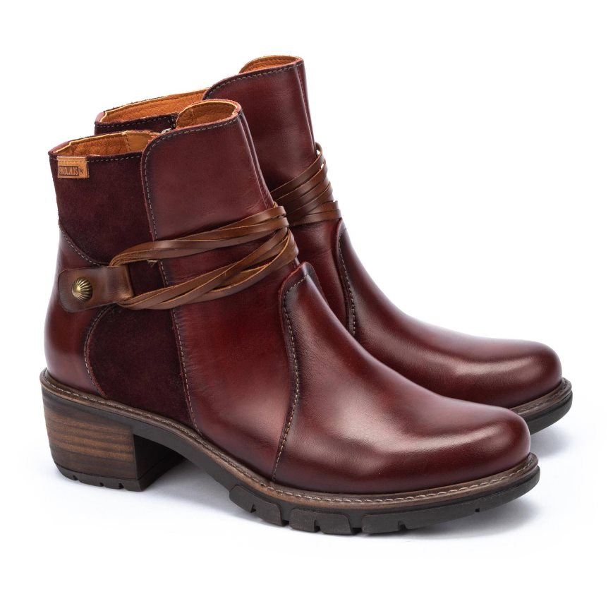 Burgundy Pikolinos SAN SEBASTIAN Women's Ankle Boots | BPJM63489