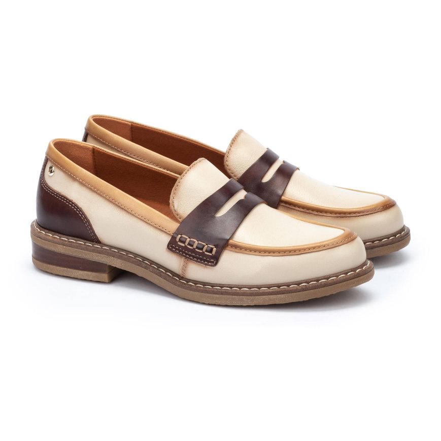 Cream / Brown Pikolinos ALDAYA Women's Loafers | FYIG29T48