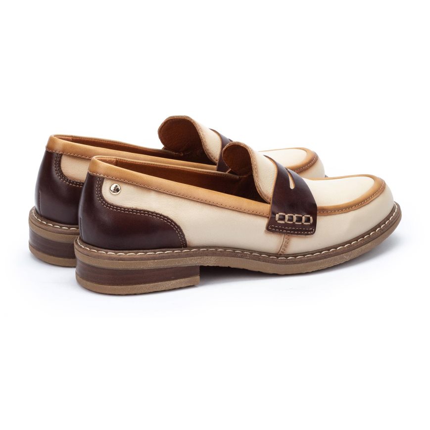 Cream / Brown Pikolinos ALDAYA Women's Loafers | FYIG29T48