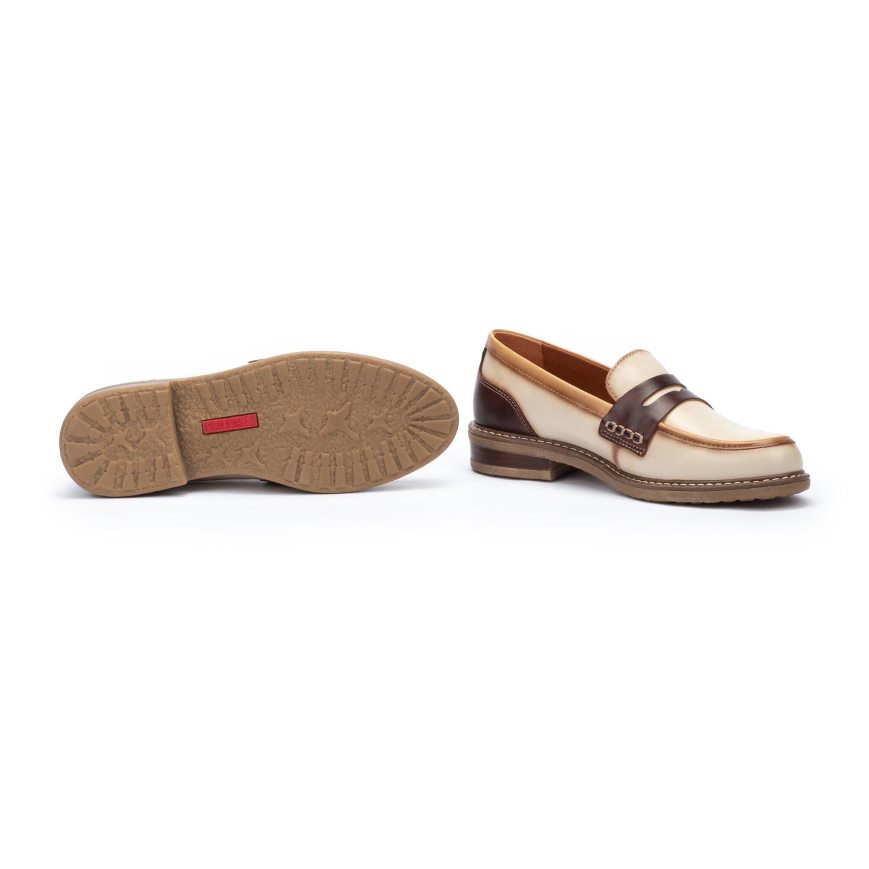 Cream / Brown Pikolinos ALDAYA Women's Loafers | FYIG29T48