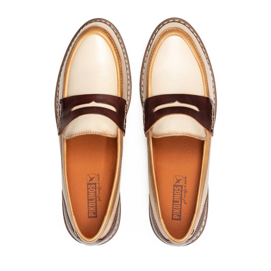 Cream / Brown Pikolinos ALDAYA Women's Loafers | FYIG29T48