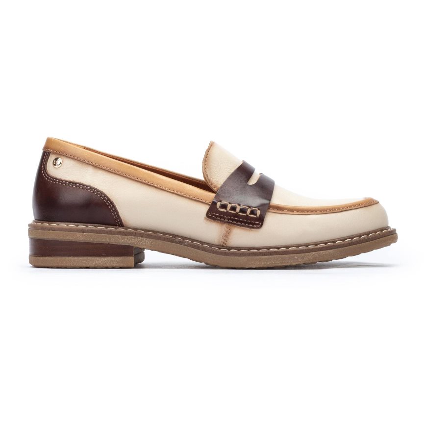 Cream / Brown Pikolinos ALDAYA Women\'s Loafers | FYIG29T48