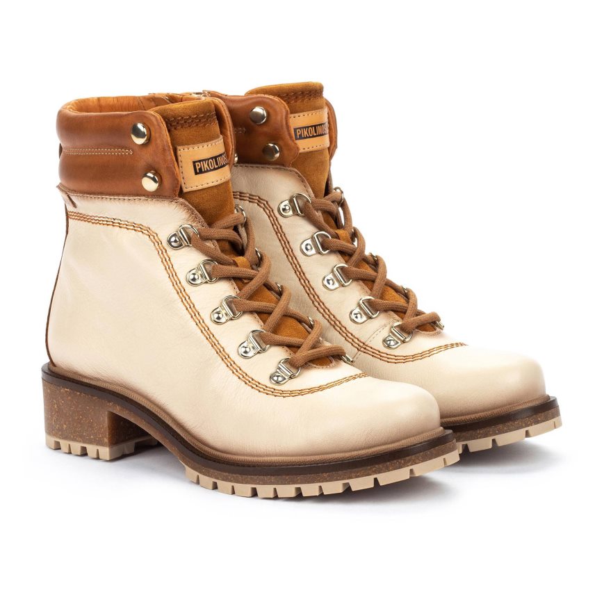 Cream / Brown Pikolinos ASPE Women's Ankle Boots | ETSC31784