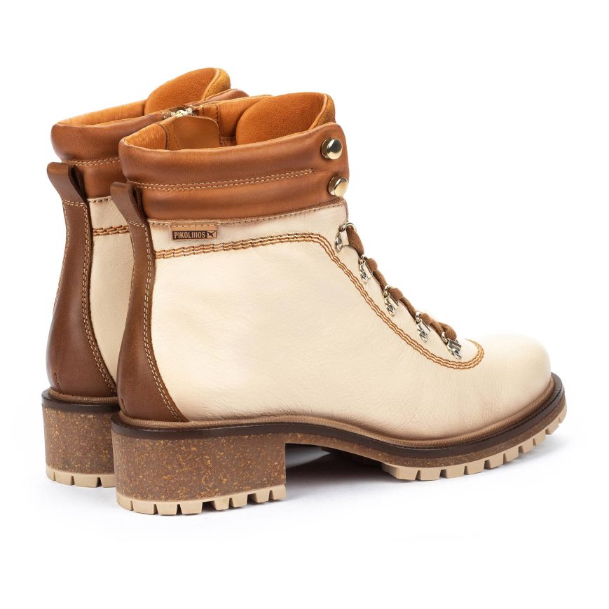 Cream / Brown Pikolinos ASPE Women's Ankle Boots | ETSC31784