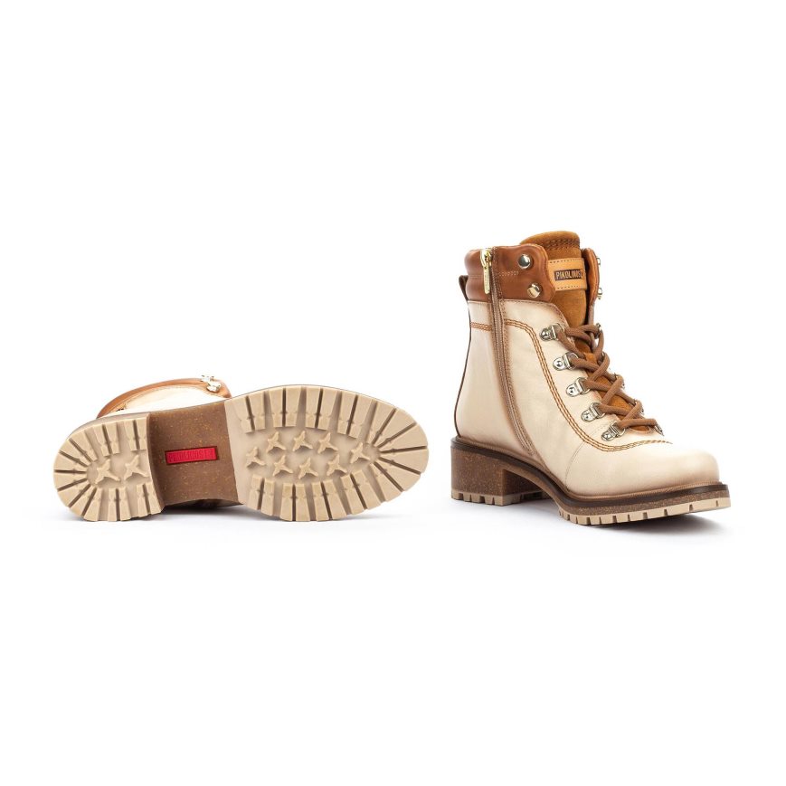 Cream / Brown Pikolinos ASPE Women's Ankle Boots | ETSC31784