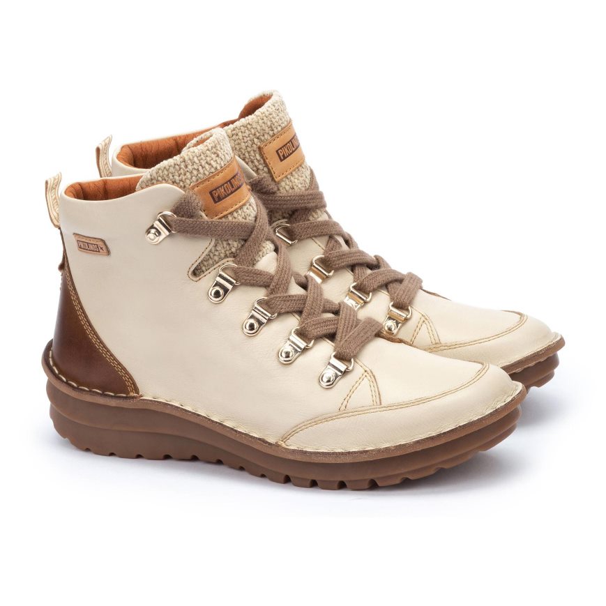 Cream / Brown Pikolinos CAZORLA Women's Ankle Boots | WFPG98731