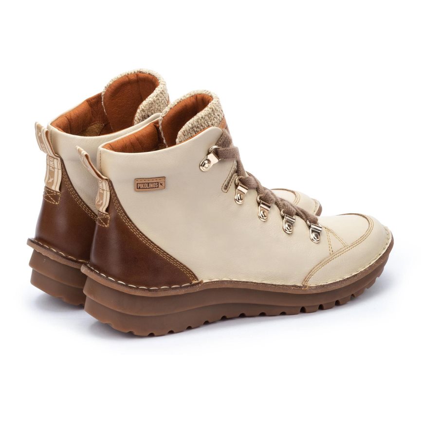 Cream / Brown Pikolinos CAZORLA Women's Ankle Boots | WFPG98731