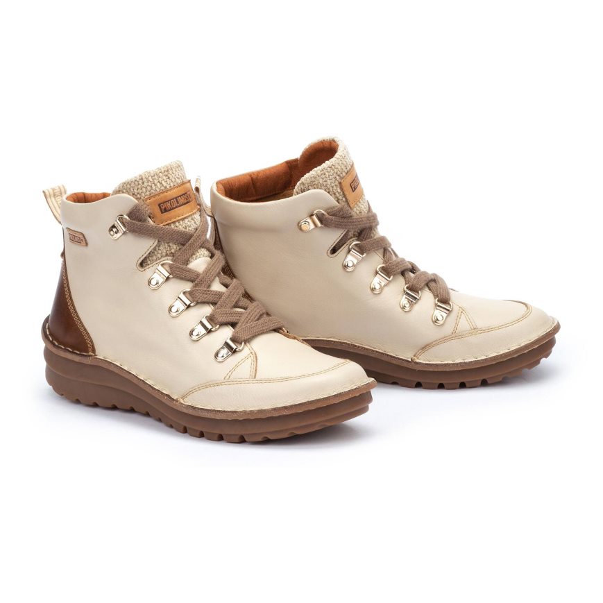 Cream / Brown Pikolinos CAZORLA Women's Ankle Boots | WFPG98731