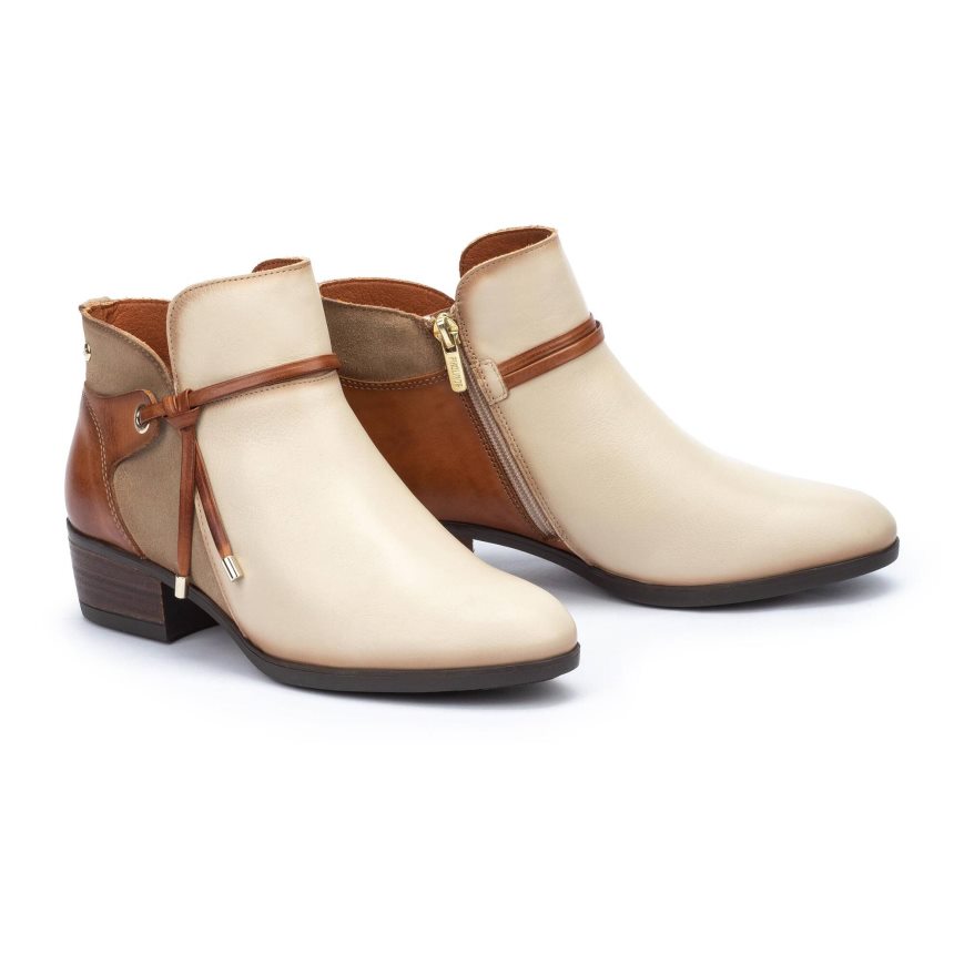 Cream / Brown Pikolinos DAROCA Women's Ankle Boots | SDAL8T437