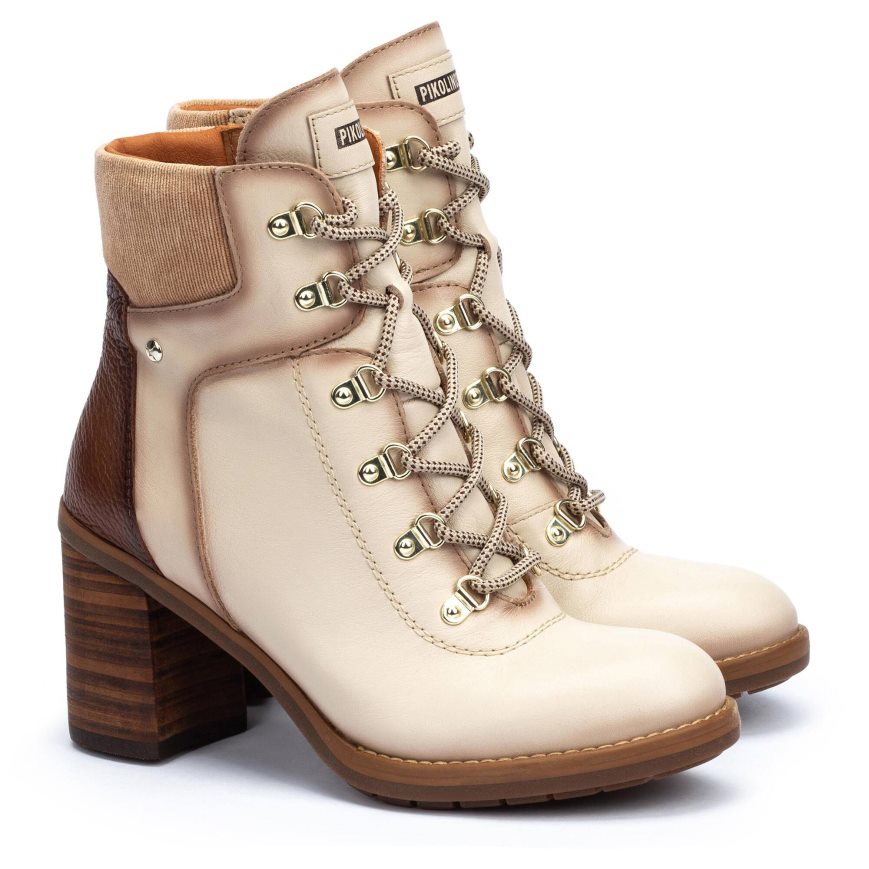 Cream / Brown Pikolinos POMPEYA Women's Ankle Boots | ZRQE24T13