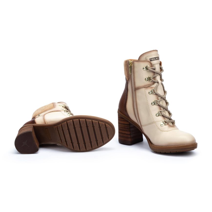 Cream / Brown Pikolinos POMPEYA Women's Ankle Boots | ZRQE24T13