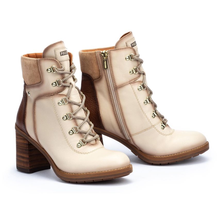 Cream / Brown Pikolinos POMPEYA Women's Ankle Boots | ZRQE24T13