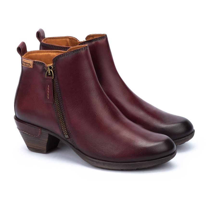 Dark Red Pikolinos ROTTERDAM Women's Ankle Boots | JCQR962T1