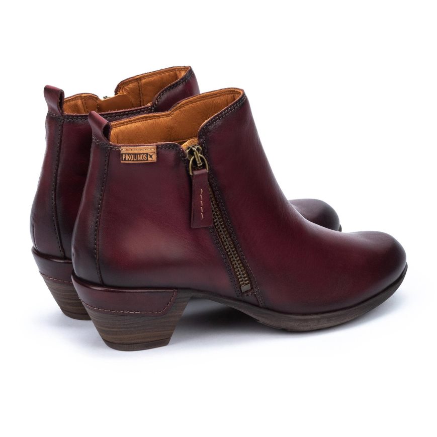 Dark Red Pikolinos ROTTERDAM Women's Ankle Boots | JCQR962T1