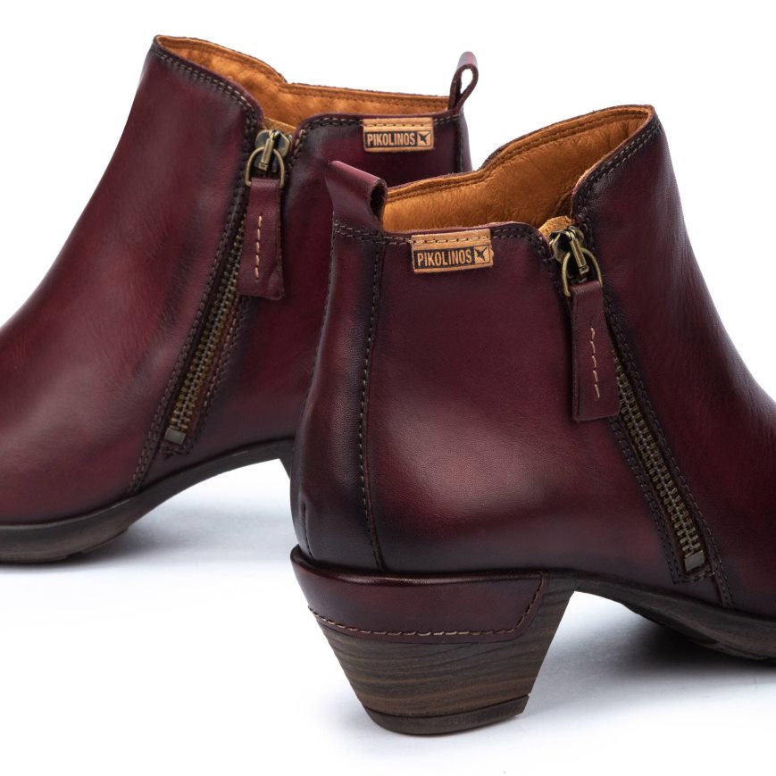 Dark Red Pikolinos ROTTERDAM Women's Ankle Boots | JCQR962T1