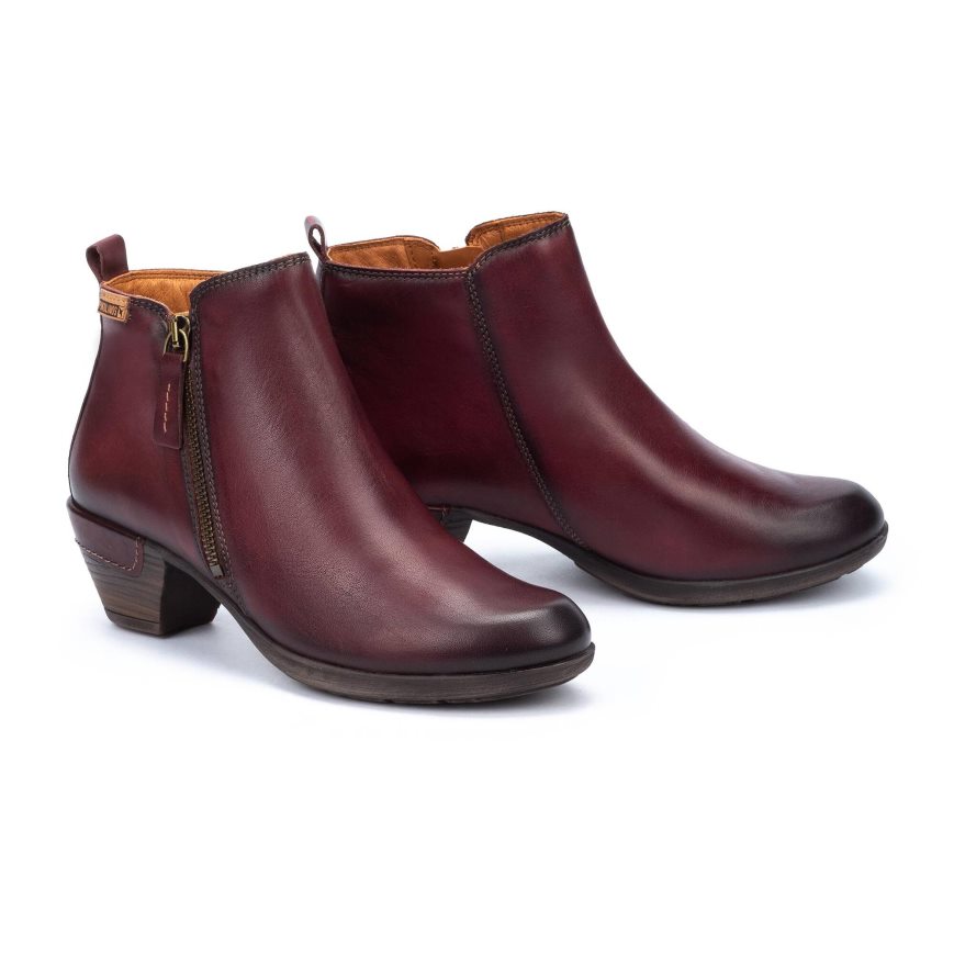 Dark Red Pikolinos ROTTERDAM Women's Ankle Boots | JCQR962T1