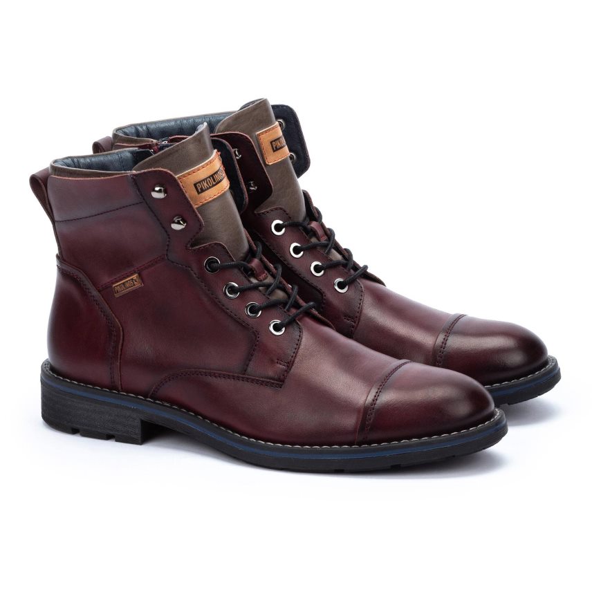 Dark Red Pikolinos YORK Men's Ankle Boots | O1BY69370