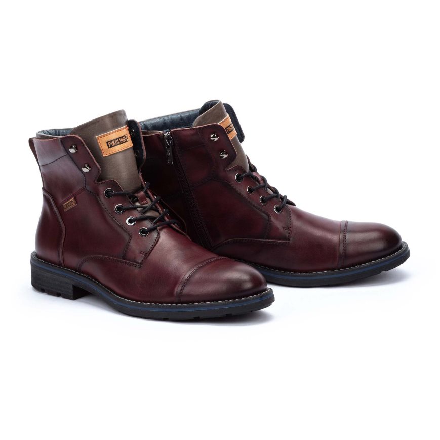 Dark Red Pikolinos YORK Men's Ankle Boots | O1BY69370