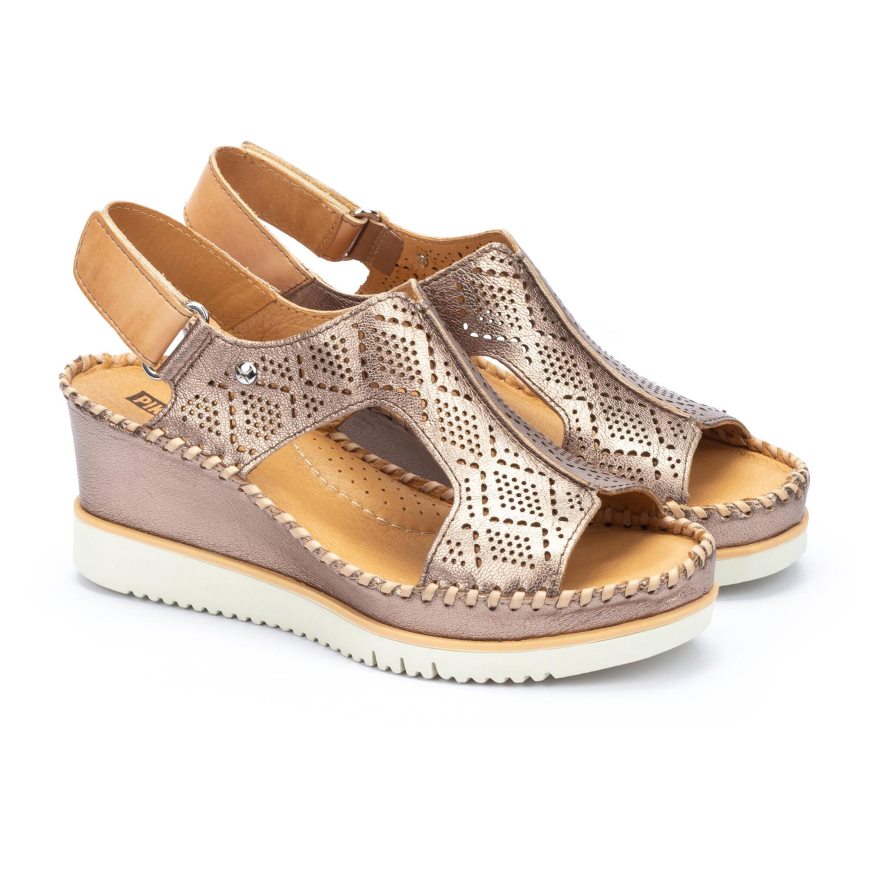 Gold Pikolinos AGUADULCE Women's Wedge Sandals | SGJA82703