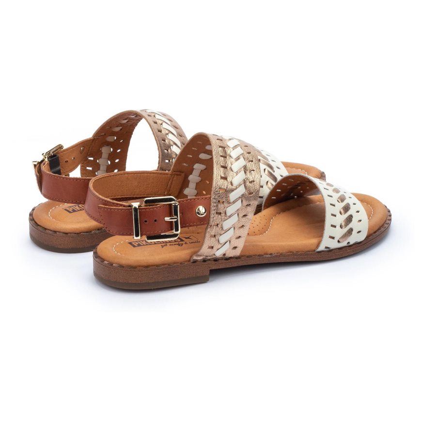 White / Gold Pikolinos ALGAR Women's Flat Sandals | BILM21368