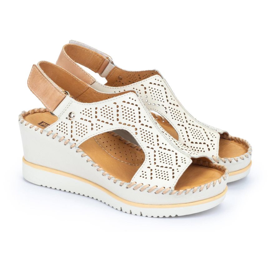 White Pikolinos AGUADULCE Women's Wedge Sandals | CNFO4861T