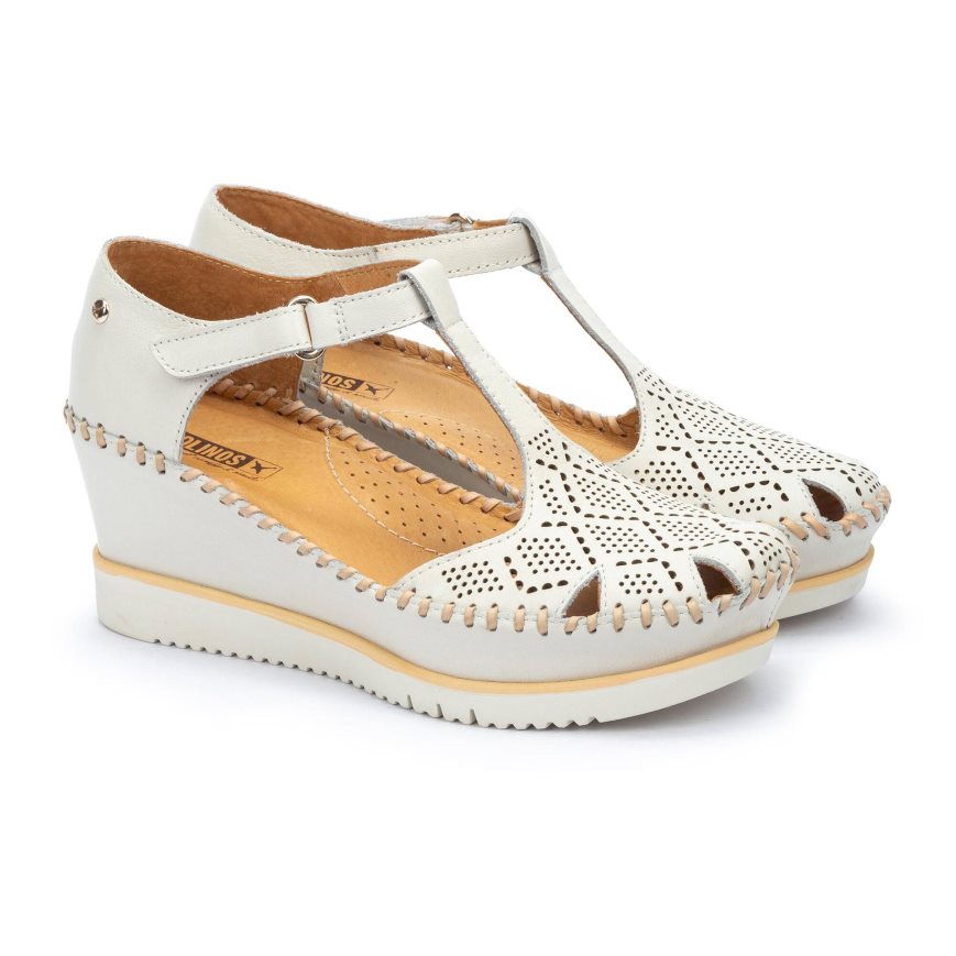 White Pikolinos AGUADULCE Women's Wedge Sandals | U1AW72819