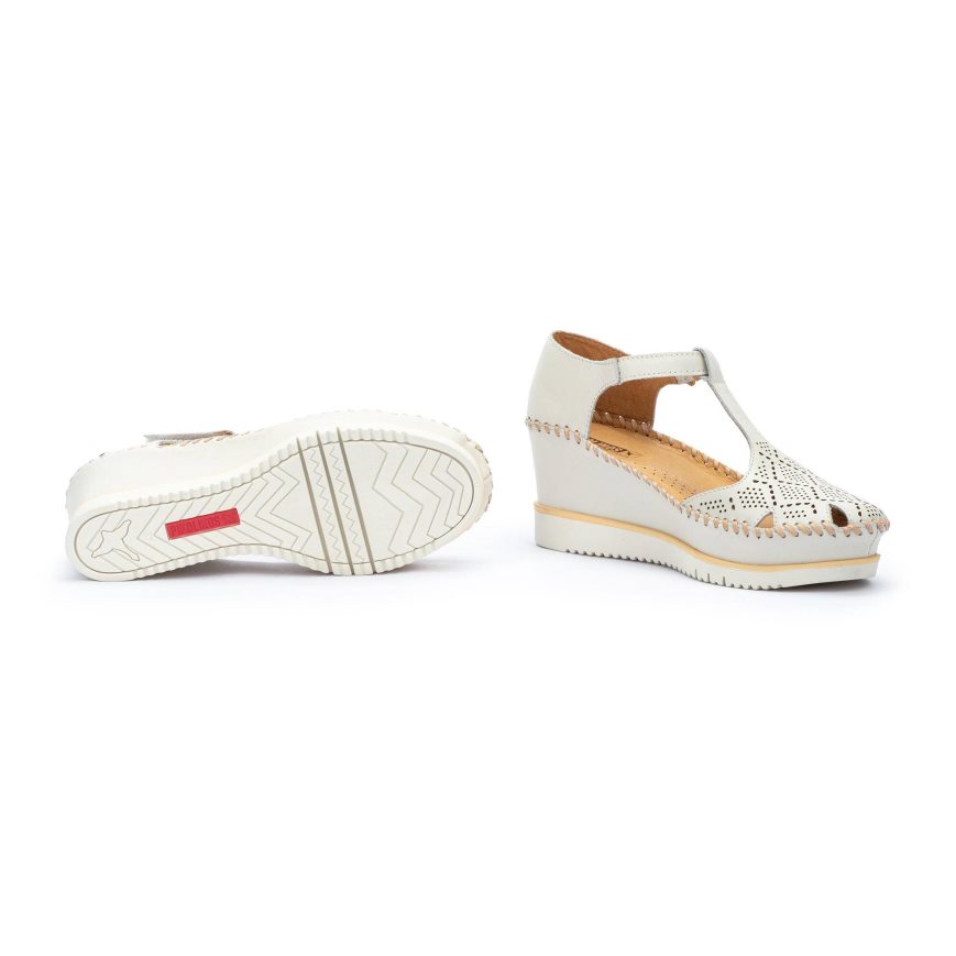 White Pikolinos AGUADULCE Women's Wedge Sandals | U1AW72819